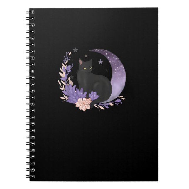 Cat Witchy Moon Flowers Pastel Goth Goblincore Anteckningsbok (Framsidan)