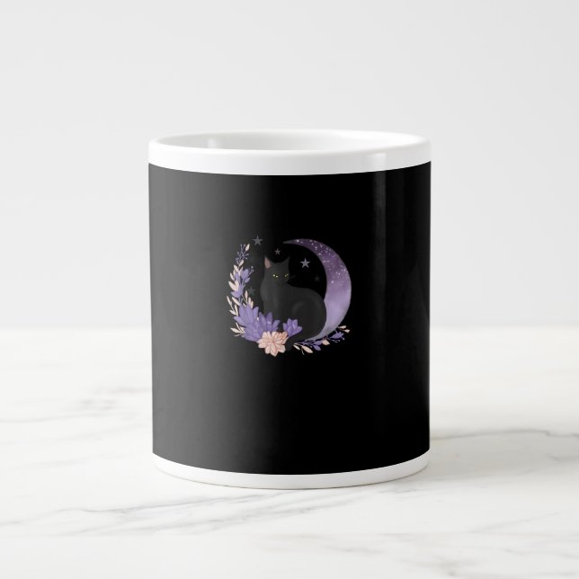 Cat Witchy Moon Flowers Pastel Goth Goblincore Jumbo Mugg (Framsidan)