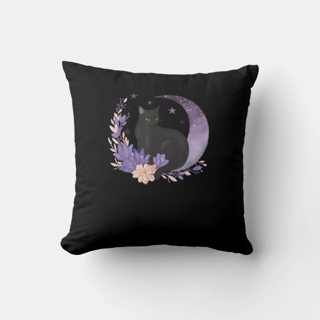 Cat Witchy Moon Flowers Pastel Goth Goblincore Kudde (Framsida)