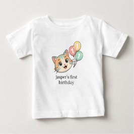 Cat with 3 Blue Balloons 1st Birthday T Shirt