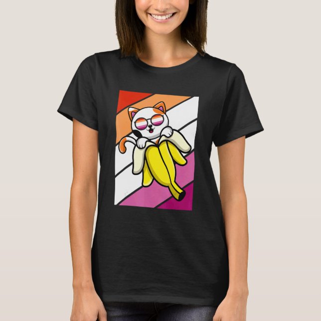 Cat With Banana Pride Lesbian Flag LGBTQ Proud All T Shirt (Framsida)