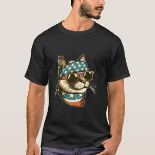 Cat with Bandana and Sunglasses 4th of June US Ame T Shirt
