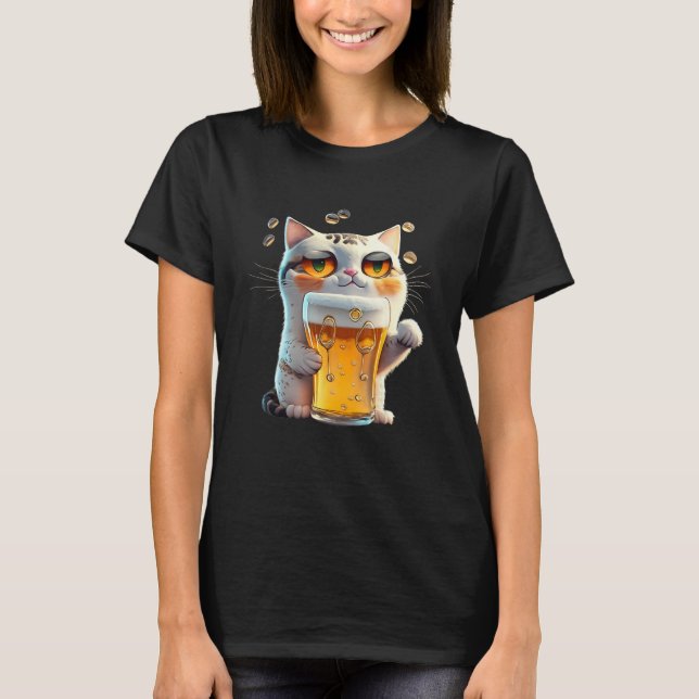 Cat With Beer Drinking Party  Dad Mom From Son Dau T Shirt (Framsida)