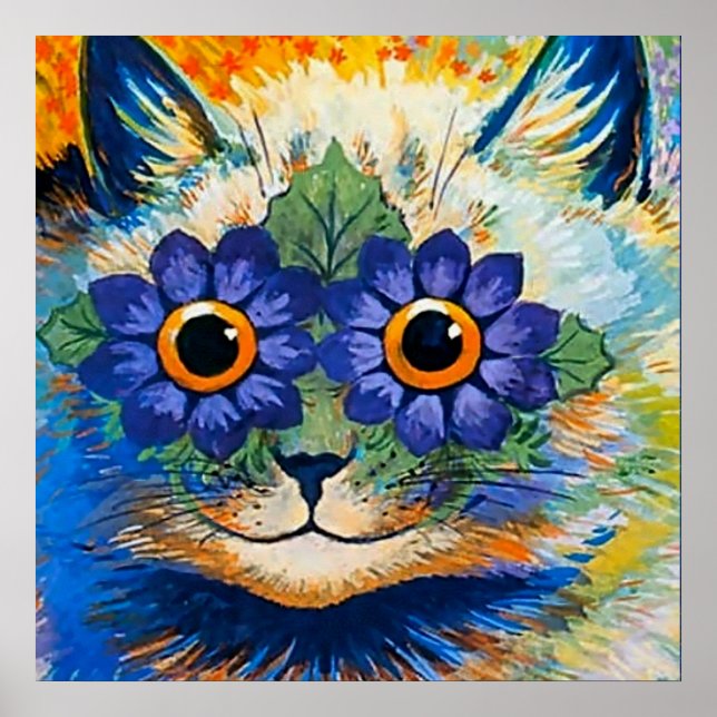 "Cat with Blue Petals" av Louis Wain Poster (Framsidan)