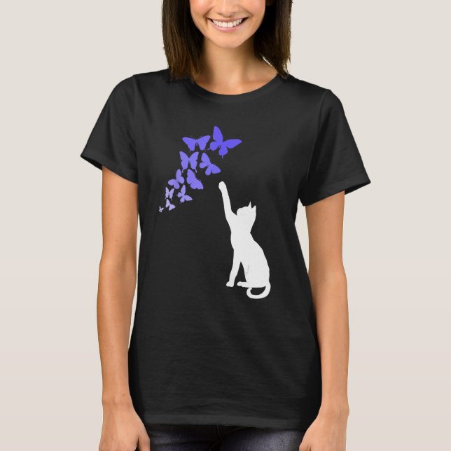 Cat with Butterflies Beautiful Butterfly T Shirt (Framsida)