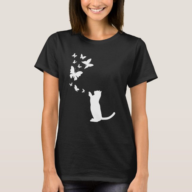Cat With Butterflies Cat  Cat Owner  Cute Cat T Shirt (Framsida)