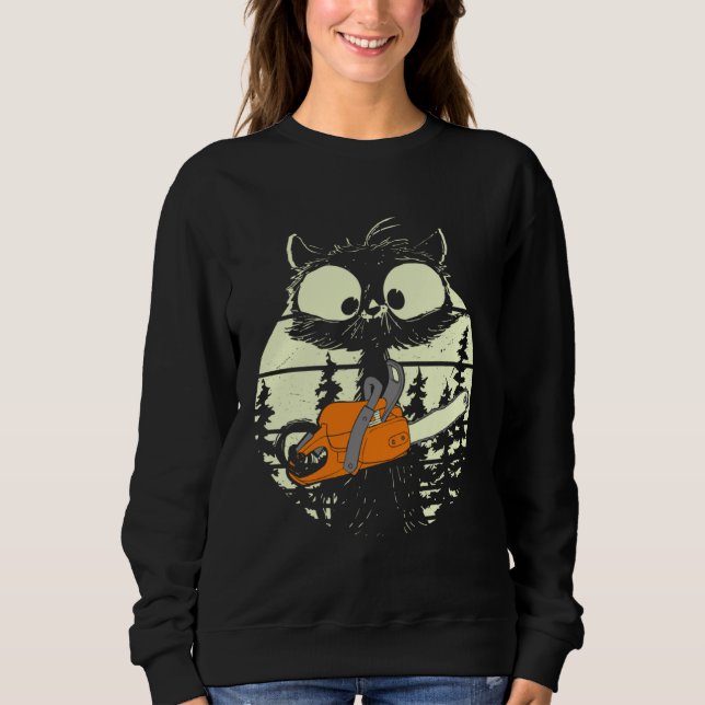 Cat With Chainsaw Cute Lumberjack Forester Cat T Shirt (Framsida)