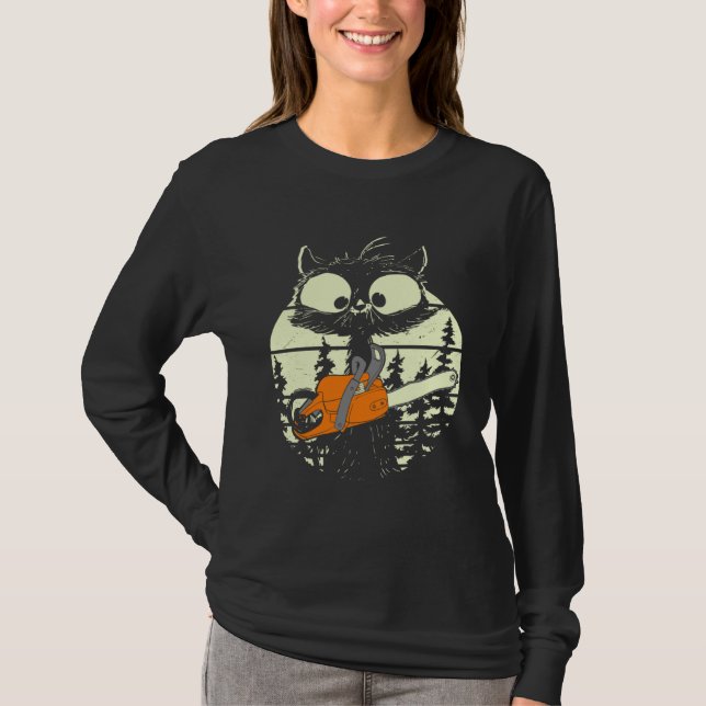 Cat With Chainsaw Cute Lumberjack Forester Cat T Shirt (Framsida)