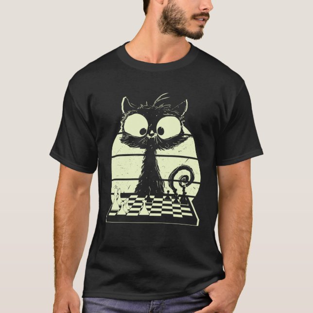Cat With Chessboard Cat Playing Chess Chess Player T Shirt (Framsida)