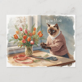 Cat with Flowers  Winter Christmas Collection Helg Vykort