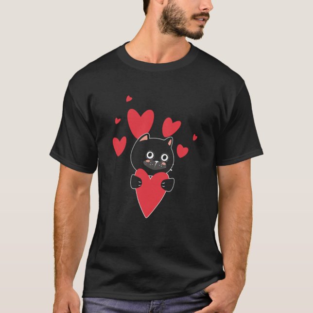 Cat With Heart Relationship Love Romantic Valentin T Shirt (Framsida)