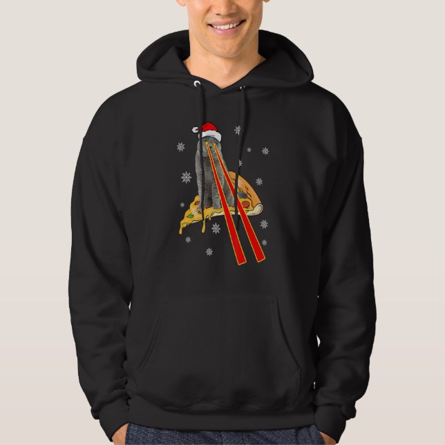 Cat With Laser Eyes Funny Pizza Cat Christmas Hoodie (Framsida)