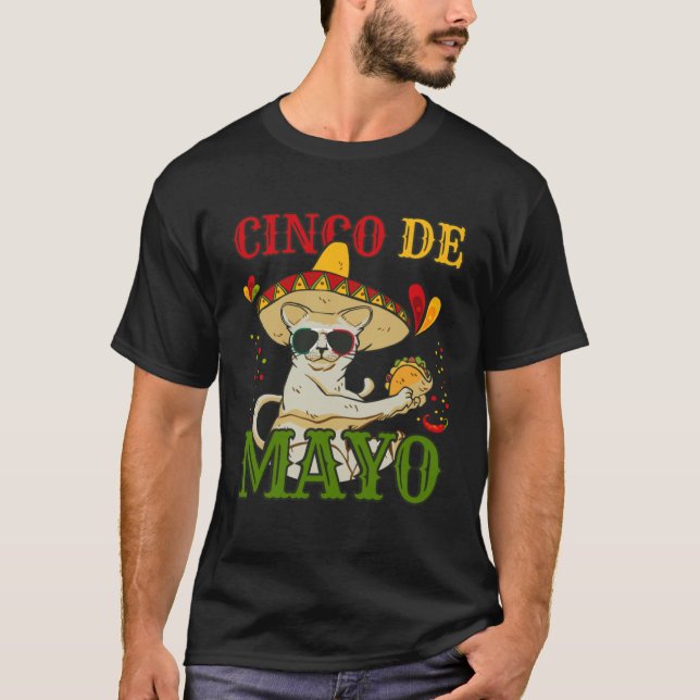 Cat With Mexican Hat And Taco  5 Cinco De Mayo T Shirt (Framsida)