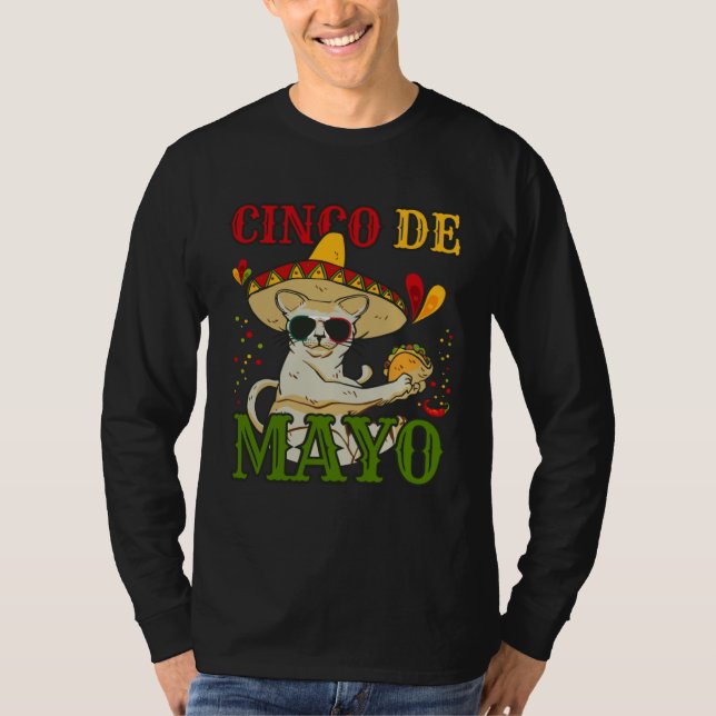 Cat With Mexican Hat And Taco  5 Cinco De Mayo T Shirt (Framsida)