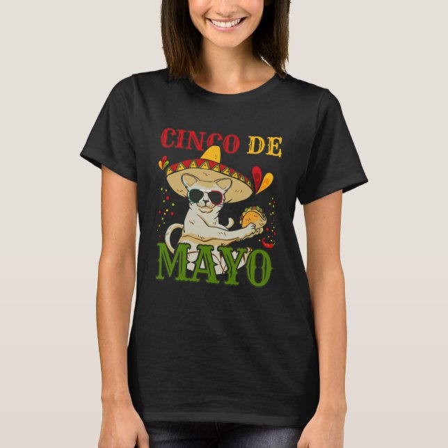 Cat With Mexican Hat And Taco  5 Cinco De Mayo T Shirt (Framsida)