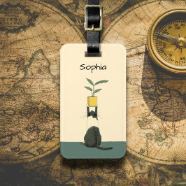 Cat with Plant Bagagebricka