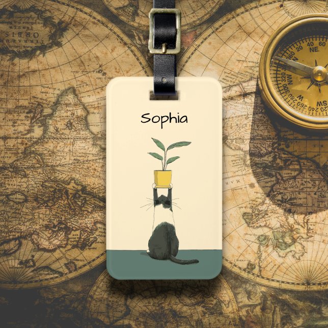 Cat with Plant Bagagebricka (Skapare uppladdad)