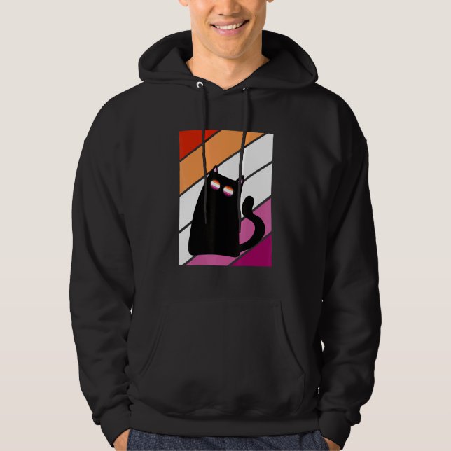 Cat With Pride Lesbian Flag LGBTQ Proud Ally Pride Hoodie (Framsida)