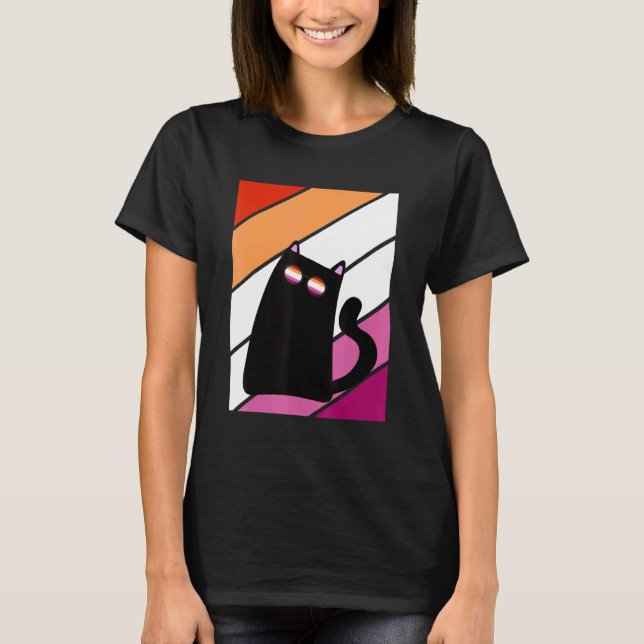 Cat With Pride Lesbian Flag LGBTQ Proud Ally Pride T Shirt (Framsida)