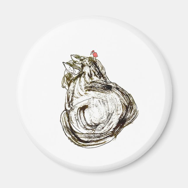 Cat with Red Bird Dry Brush Drawing Art Magnet (Framsidan)