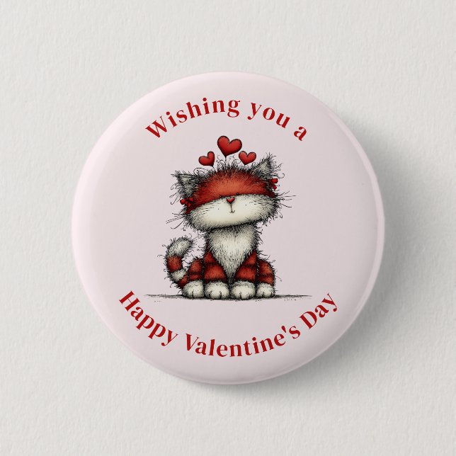Cat with Red Hearts Cute and Fun Valentine's Day Knapp (Framsida)