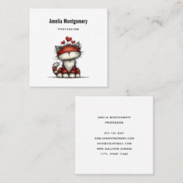 Cat with Red Love Hearts Cute and Funny Fyrkantigt Visitkort