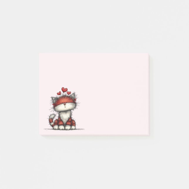 Cat with Red Love Hearts Cute and Funny Post-it Block (Framsida)