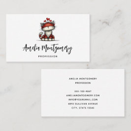 Cat with Red Love Hearts Cute and Funny Visitkort