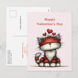 Cat with Red Love Hearts Cute Fun Valentine's Day Helg Vykort