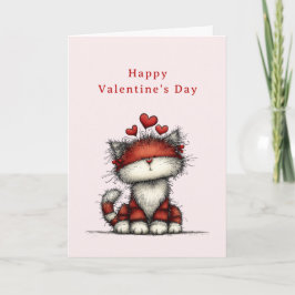 Cat with Red Love Hearts Cute Fun Valentine's Day Helgkort
