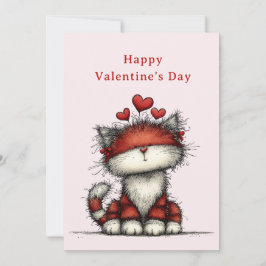 Cat with Red Love Hearts Cute Fun Valentine's Day Julkort