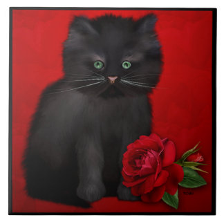 Cat with Red Rose Kakelplatta