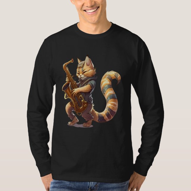Cat with saxophone 1 t shirt (Framsida)