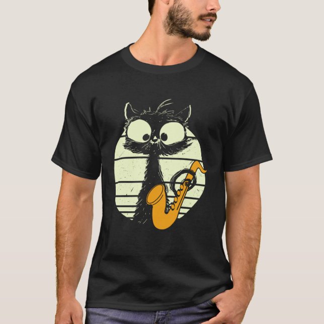 Cat With Saxophone Playing Cat Cute Jazz Cat T Shirt (Framsida)