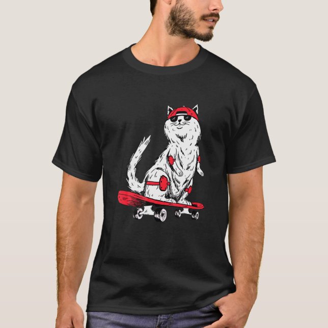 Cat With Skateboard Kitten Skater T Shirt (Framsida)