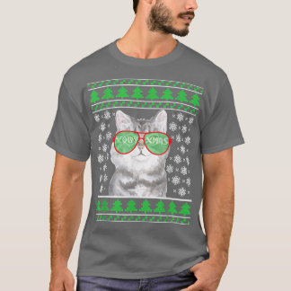 Cat with Sunglasses Meowy Ugly Christmas Sweater T Shirt