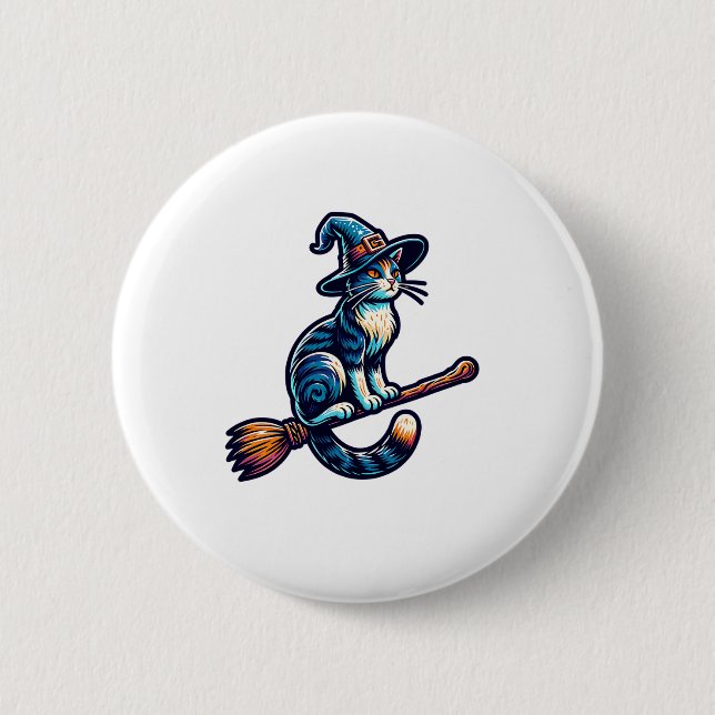 Cat Wizard Halloween Witch Mystical Cat Lovers Hal Knapp (Framsida)