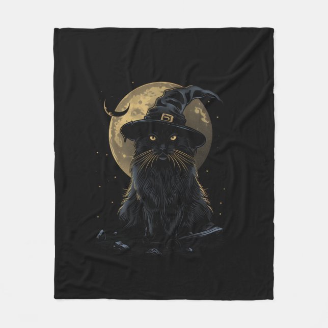 Cat Wizard Hat Funny Cute Witch Halloween Costume Fleecefilt (Framsidan)