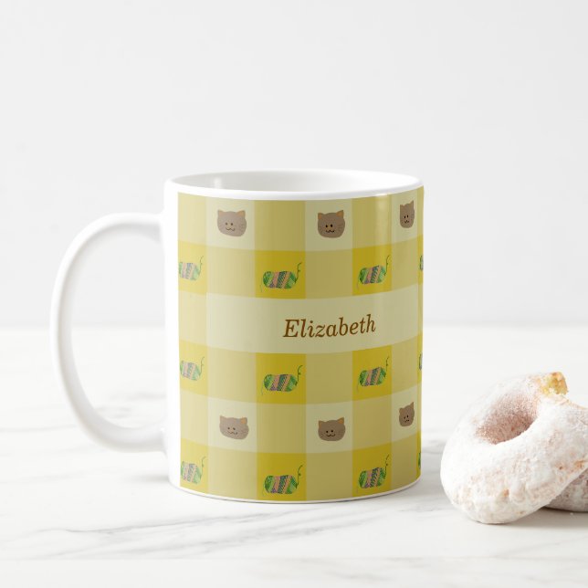 Cat & Yarn Customise Name Kaffemugg (Med munk)