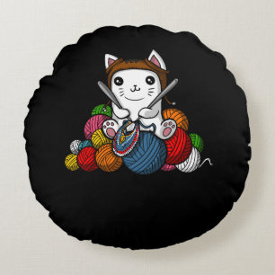 Cat Yarn Knitting Cute Kitten Pet Rund Kudde