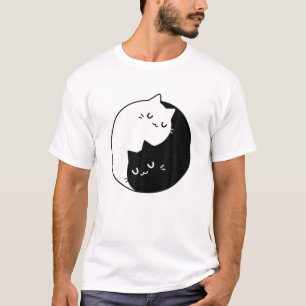 Cat Yin Yang Funny Tecknad Kitten Djurälskares T Shirt