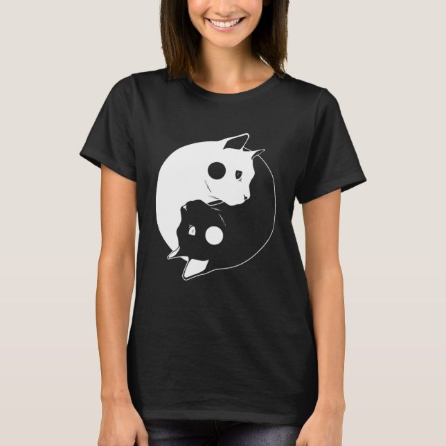 Cat Yin Yang Opposite Forces Arts Feline T Shirt (Framsida)