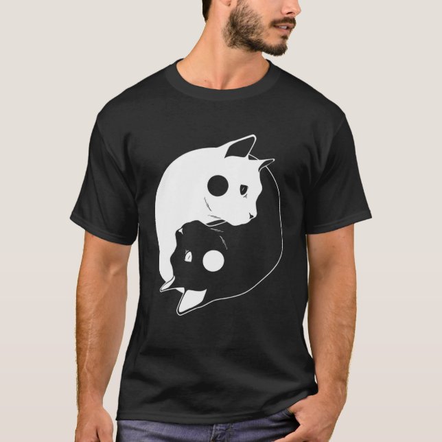 Cat Yin Yang Opposite Forces Arts Feline T Shirt (Framsida)