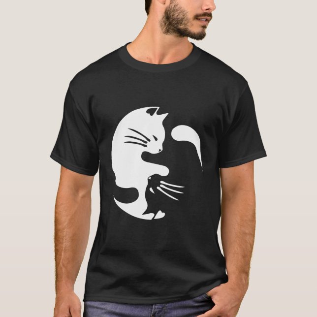 Cat Yin Yang Peace Loving sammankopplad T Shirt (Framsida)