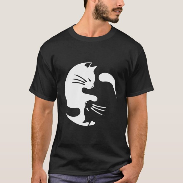 Cat Yin Yang Peace Loving sammankopplad T-Shirt G (Framsida)