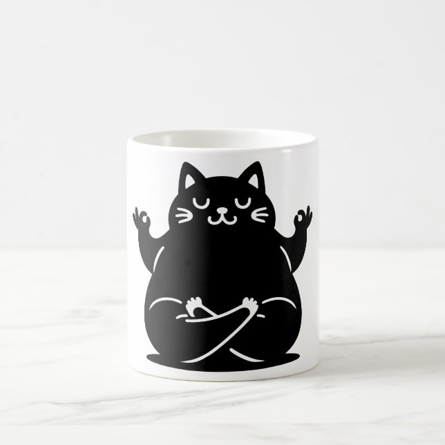 Cat Yoga #9 Digital Art Kaffemugg (Center)