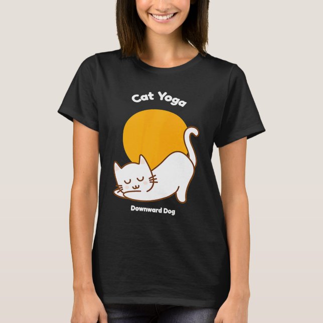 Cat Yoga Downward Dog Kitty Humour  Kitten Workout T Shirt (Framsida)