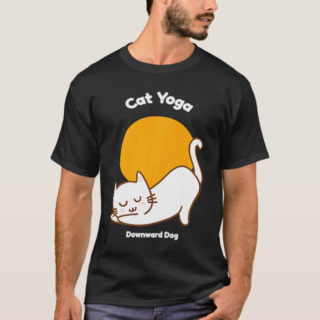 Cat Yoga Downward Hund Humor Kitten Workout T Shirt (Framsida)