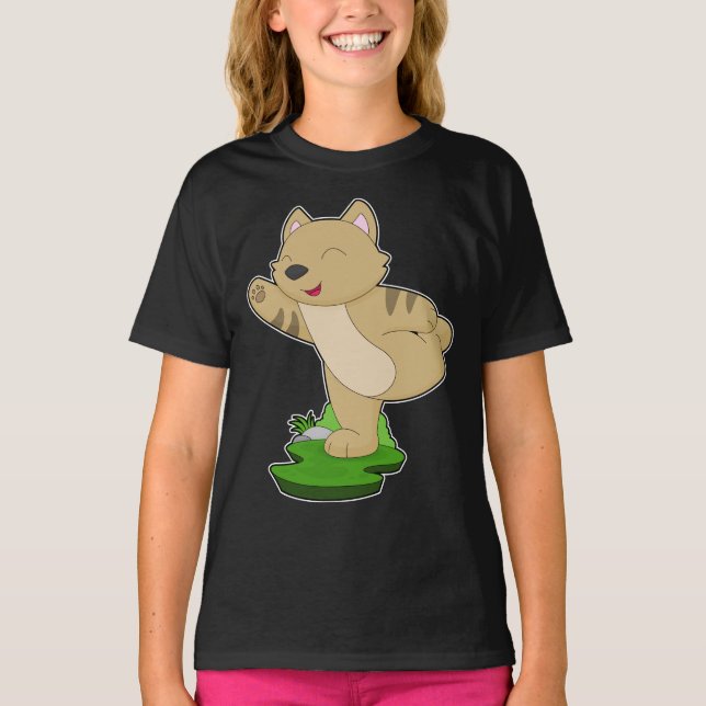 Cat Yoga Fitness Gymnastics T Shirt (Framsida)