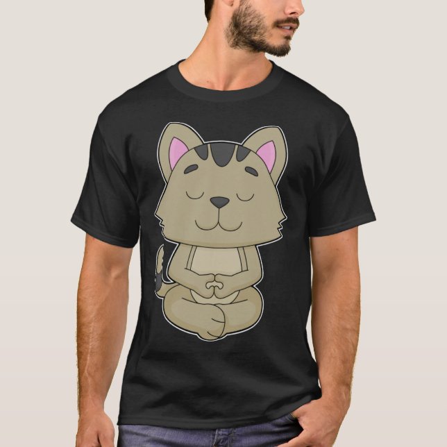 Cat Yoga Fitness Meditation T Shirt (Framsida)